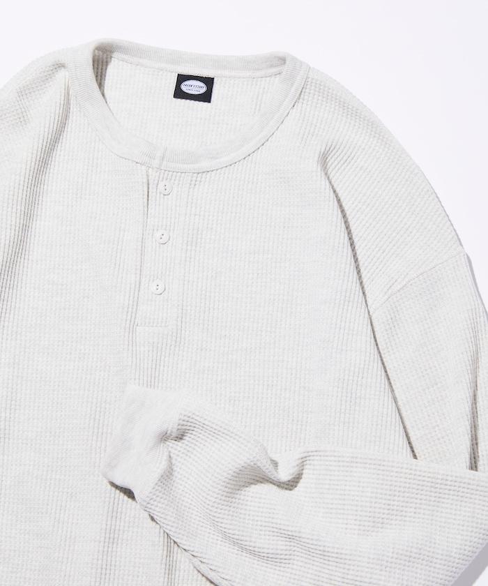 寬鬆版型長袖華夫格保暖亨利領長袖T恤