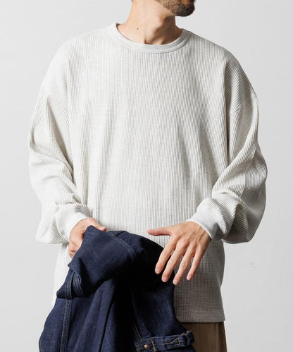 寬鬆版型長袖華夫格保暖長袖T恤