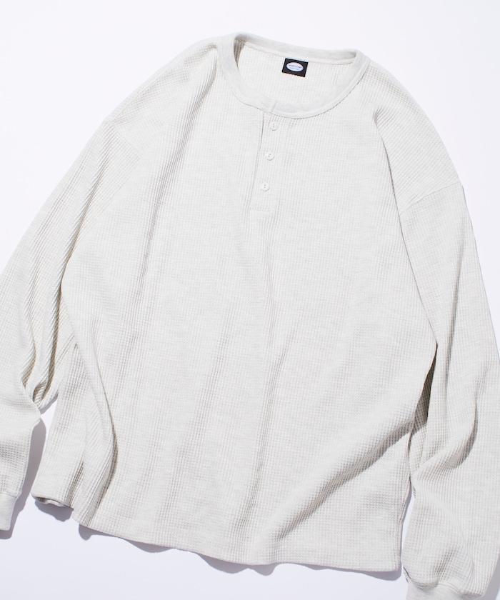 寬鬆版型長袖華夫格保暖亨利領長袖T恤