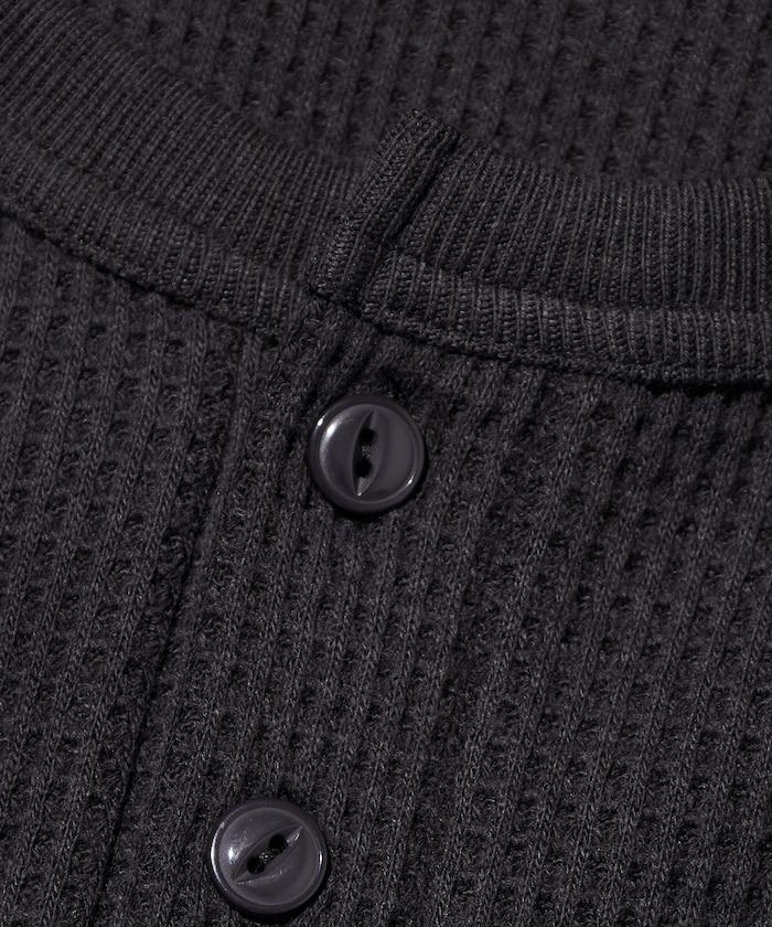 寬鬆版型長袖華夫格保暖亨利領長袖T恤