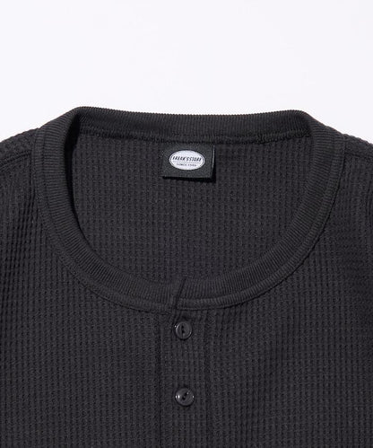 寬鬆版型長袖華夫格保暖亨利領長袖T恤