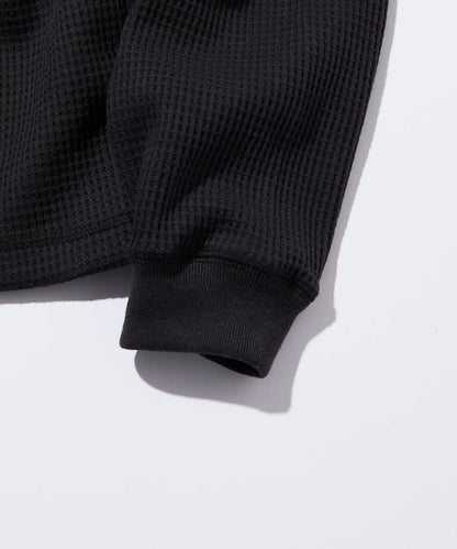 寬鬆版型長袖華夫格保暖亨利領長袖T恤