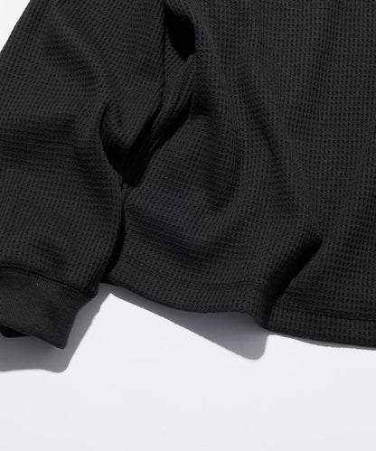 寬鬆版型長袖華夫格保暖亨利領長袖T恤