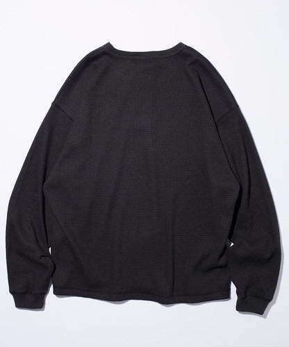 寬鬆版型長袖華夫格保暖亨利領長袖T恤