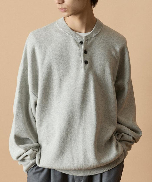 寬鬆版型休閒風汗衫風格亨利領針織衫