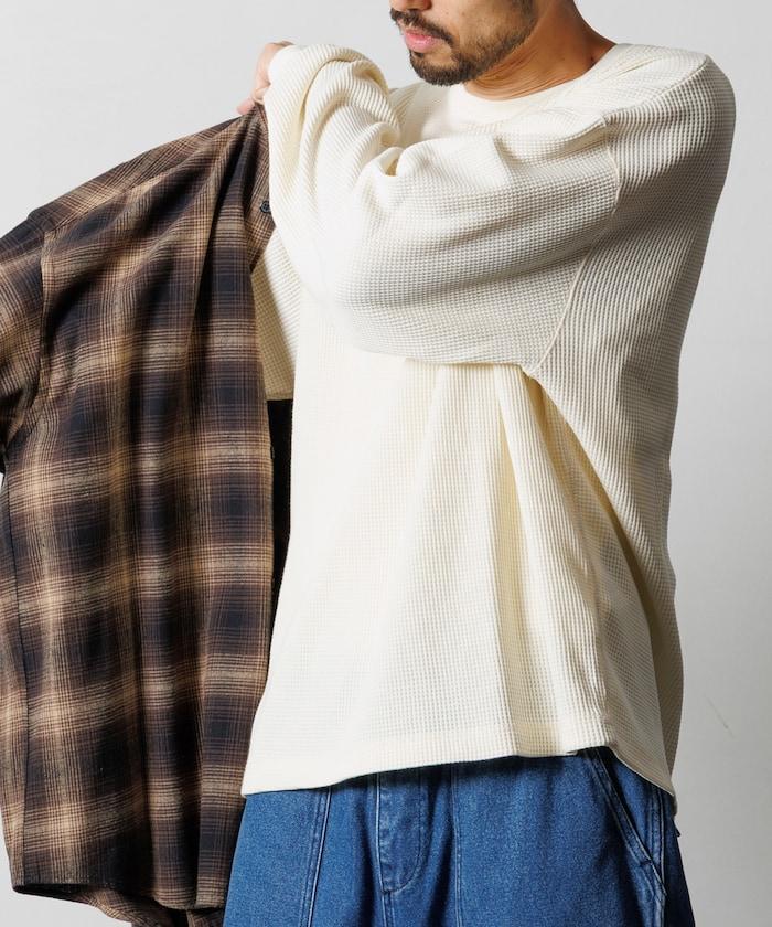 寬鬆版型長袖華夫格保暖長袖T恤