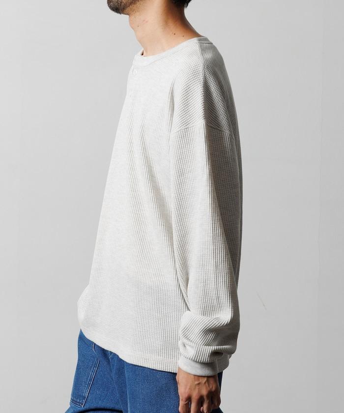 寬鬆版型長袖華夫格保暖亨利領長袖T恤