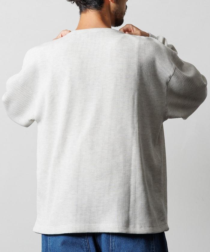 寬鬆版型長袖華夫格保暖亨利領長袖T恤