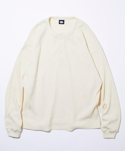 寬鬆版型長袖華夫格保暖亨利領長袖T恤