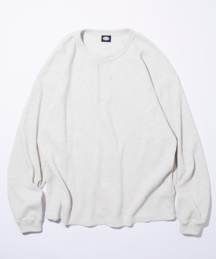 寬鬆版型長袖華夫格保暖亨利領長袖T恤