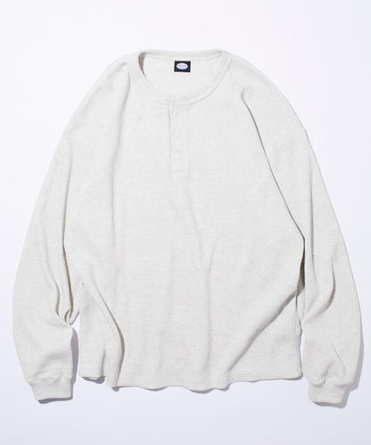 寬鬆版型長袖華夫格保暖亨利領長袖T恤