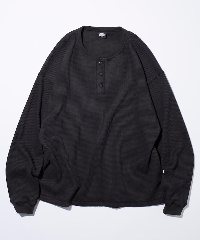 寬鬆版型長袖華夫格保暖亨利領長袖T恤