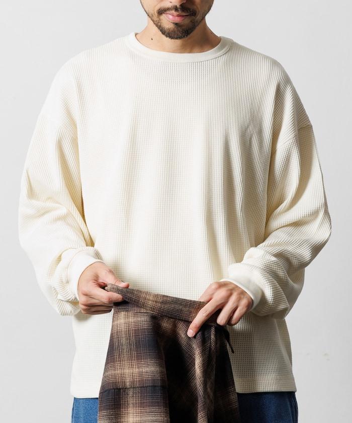 寬鬆版型長袖華夫格保暖長袖T恤