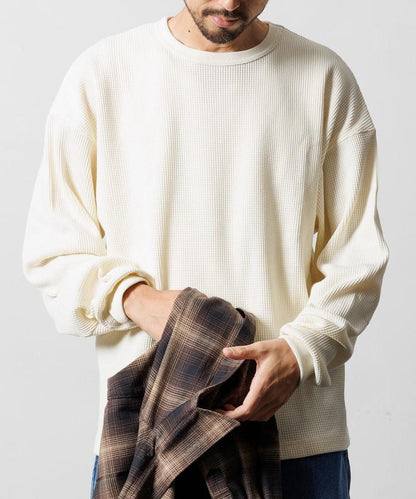 寬鬆版型長袖華夫格保暖長袖T恤