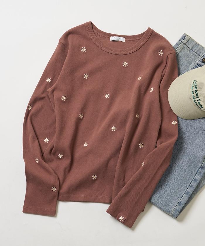 小雛菊刺繡長袖T恤