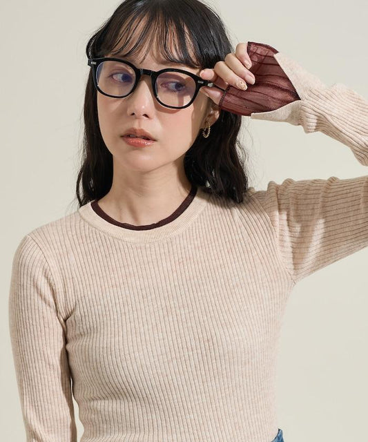 可水洗拼色疊穿透視針織衫