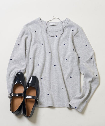 迷你愛心刺繡長袖T恤