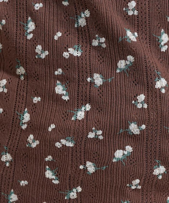 花卉圖案針織亨利領長袖上衣