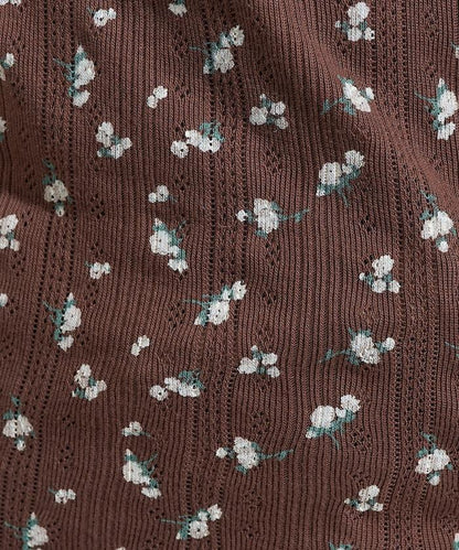 花卉圖案針織亨利領長袖上衣