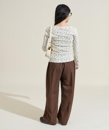 花卉圖案針織亨利領長袖上衣