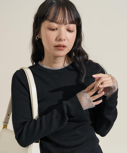 可水洗拼色疊穿透視針織衫