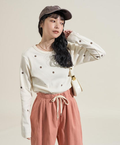 小雛菊刺繡長袖T恤