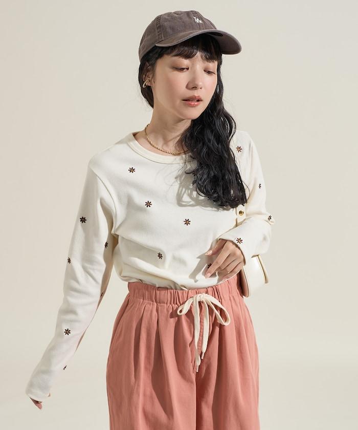 小雛菊刺繡長袖T恤