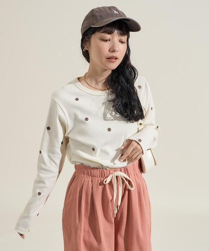 小雛菊刺繡長袖T恤