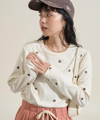 小雛菊刺繡長袖T恤