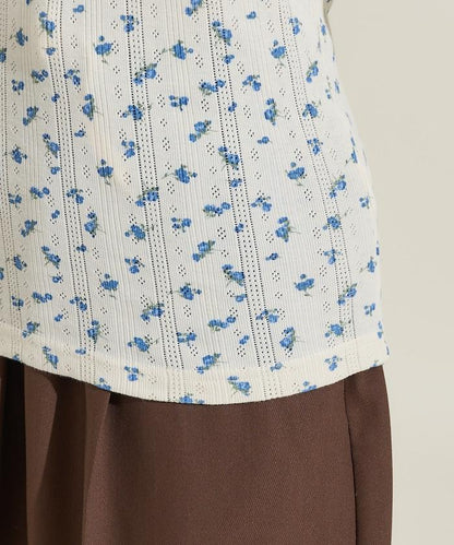 花卉圖案針織亨利領長袖上衣