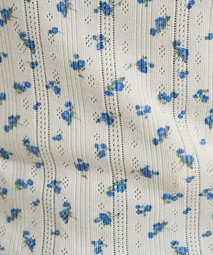 花卉圖案針織亨利領長袖上衣