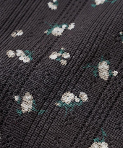 花卉圖案針織亨利領長袖上衣