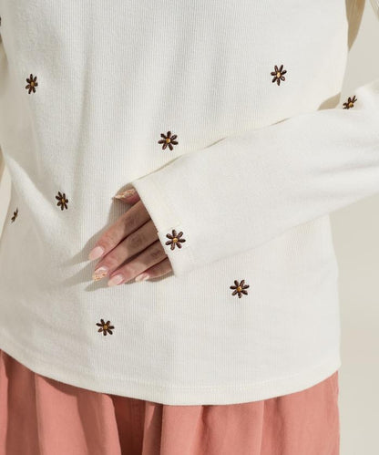 小雛菊刺繡長袖T恤