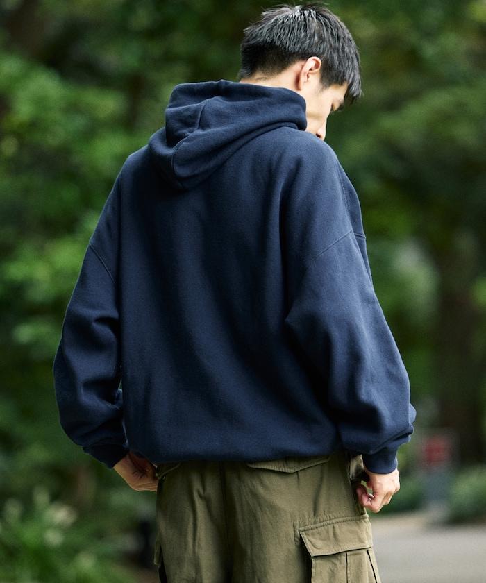 寬鬆版型 單點標誌套頭連帽衛衣/下襬抽繩/加絨內裡