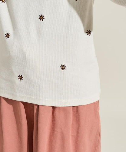 小雛菊刺繡長袖T恤