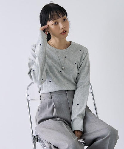 迷你愛心刺繡長袖T恤