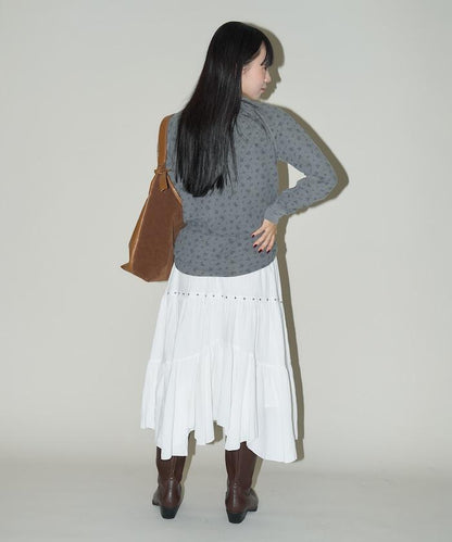 鉚釘裝飾不對稱層疊半身裙