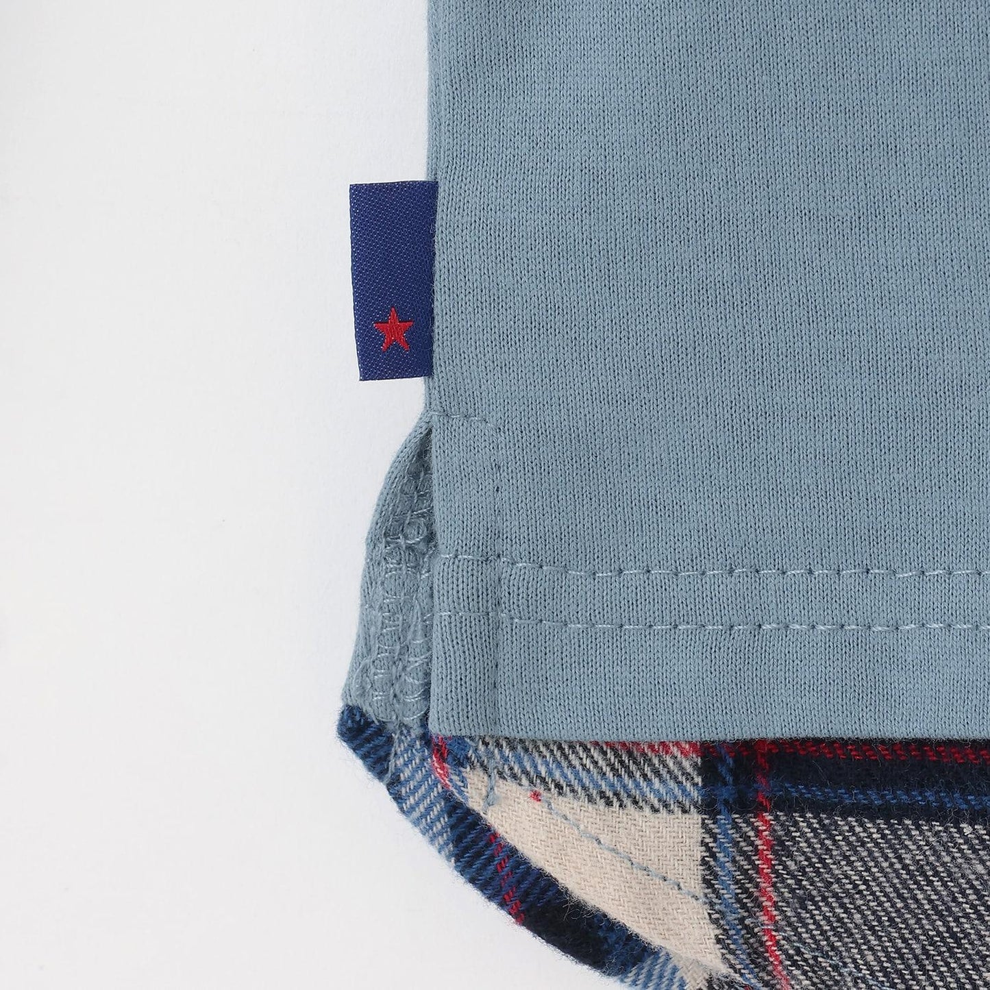 汽車貼布繡×下襬格紋長袖T恤