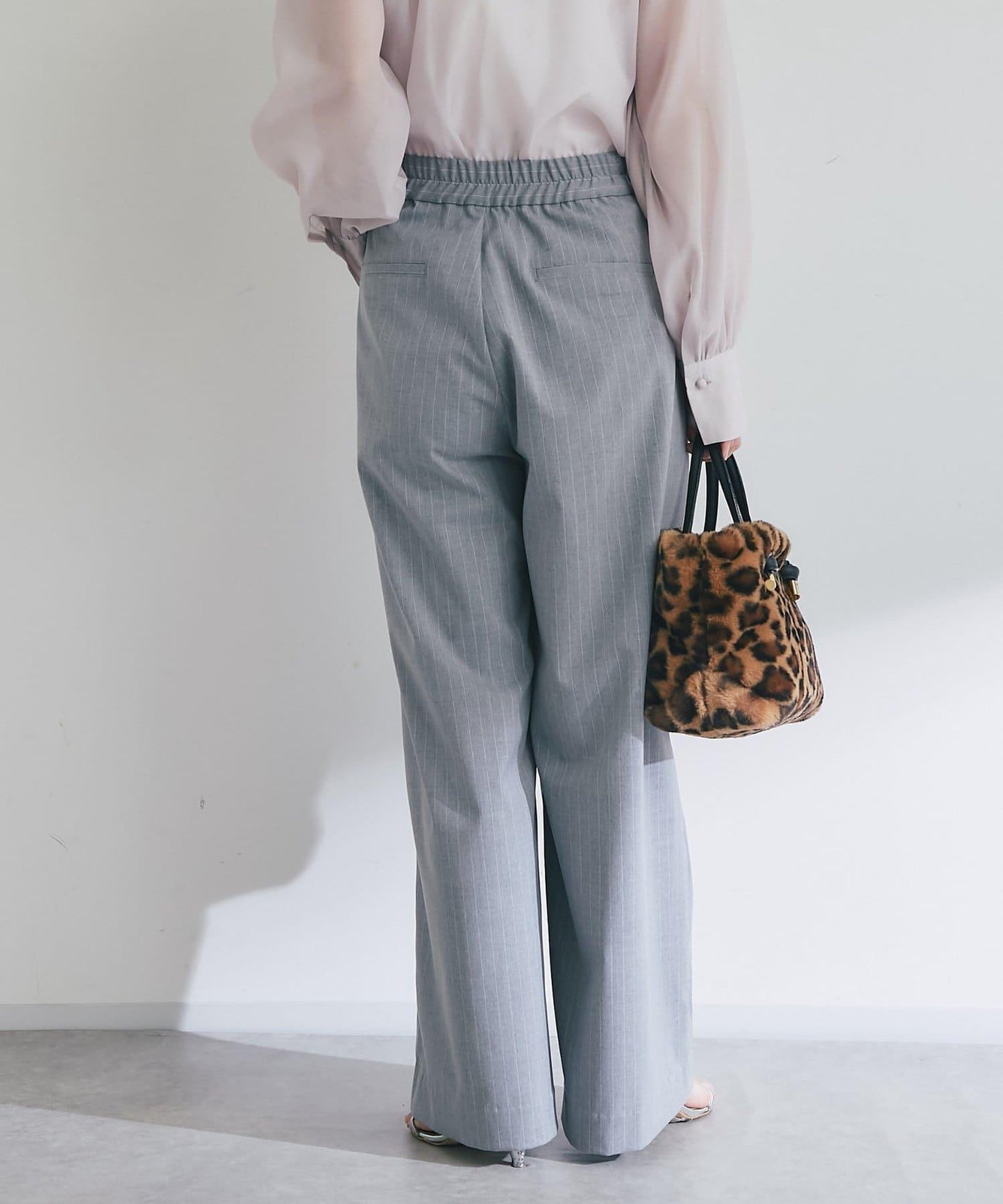 【可成套搭配・修飾美腿】條紋寬腿褲