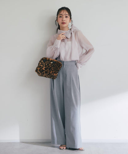 【可成套搭配・修飾美腿】條紋寬腿褲