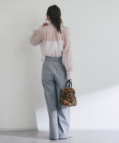 【可成套搭配・修飾美腿】條紋寬腿褲