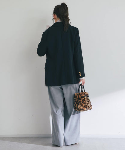 【可成套搭配・修飾美腿】條紋寬腿褲