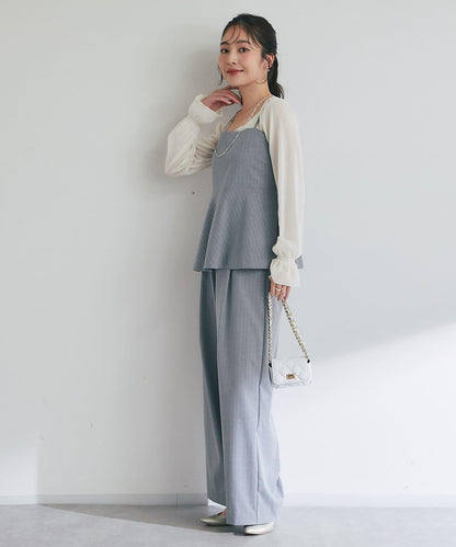 【可成套搭配・修飾美腿】條紋寬腿褲