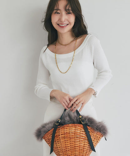 【百搭顯瘦】亮片羅紋一字肩八分袖針織衫