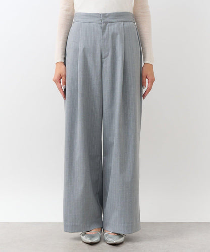 【可成套搭配・修飾美腿】條紋寬腿褲