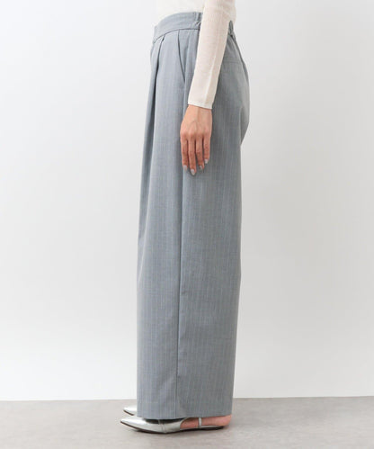 【可成套搭配・修飾美腿】條紋寬腿褲