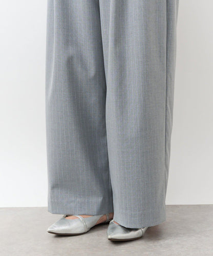 【可成套搭配・修飾美腿】條紋寬腿褲