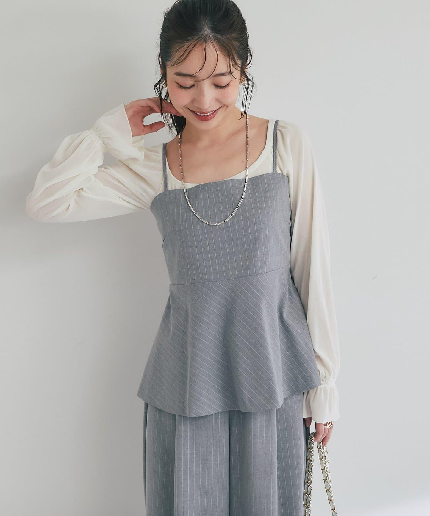 【可成套穿搭・顯瘦搭配】條紋後繫帶吊帶