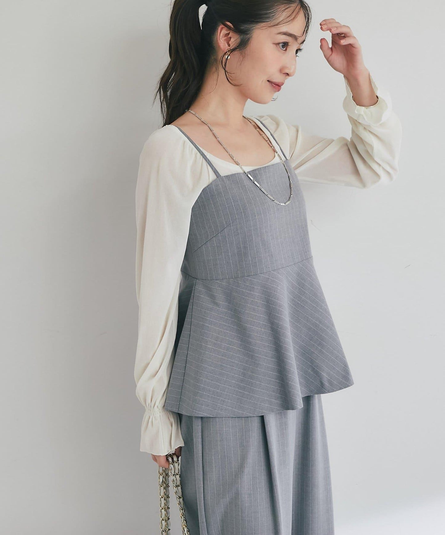 【可成套穿搭・顯瘦搭配】條紋後繫帶吊帶