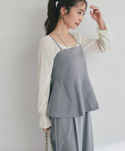 【可成套穿搭・顯瘦搭配】條紋後繫帶吊帶